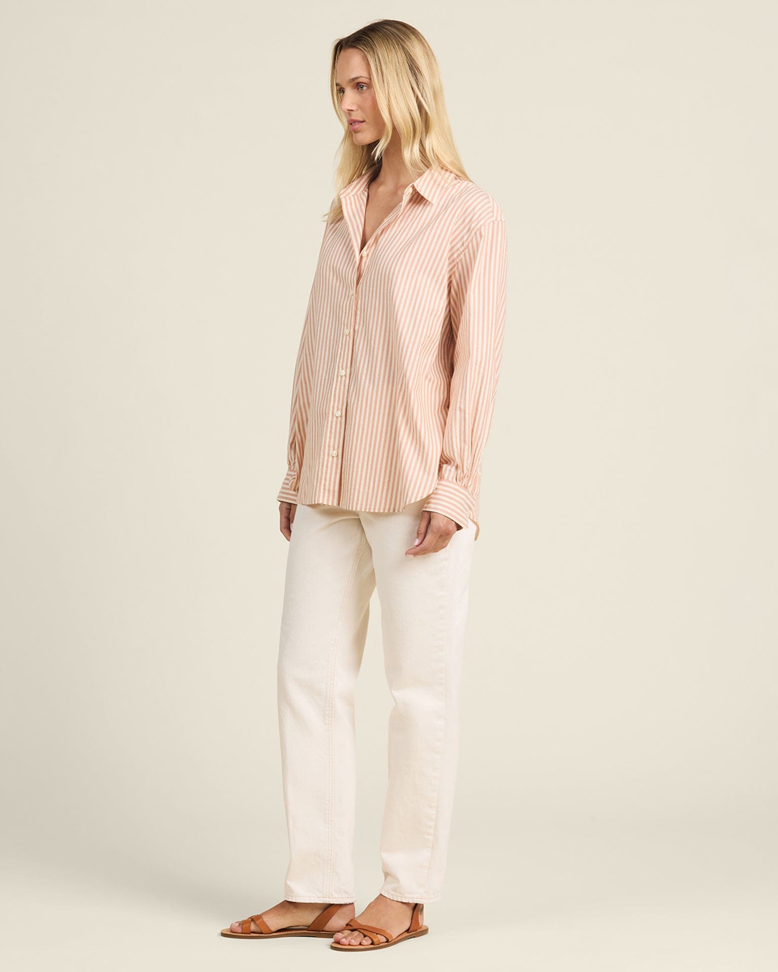 Birds of Paradis by Trovata Emilia Oversized Shirt in Maple Stripe