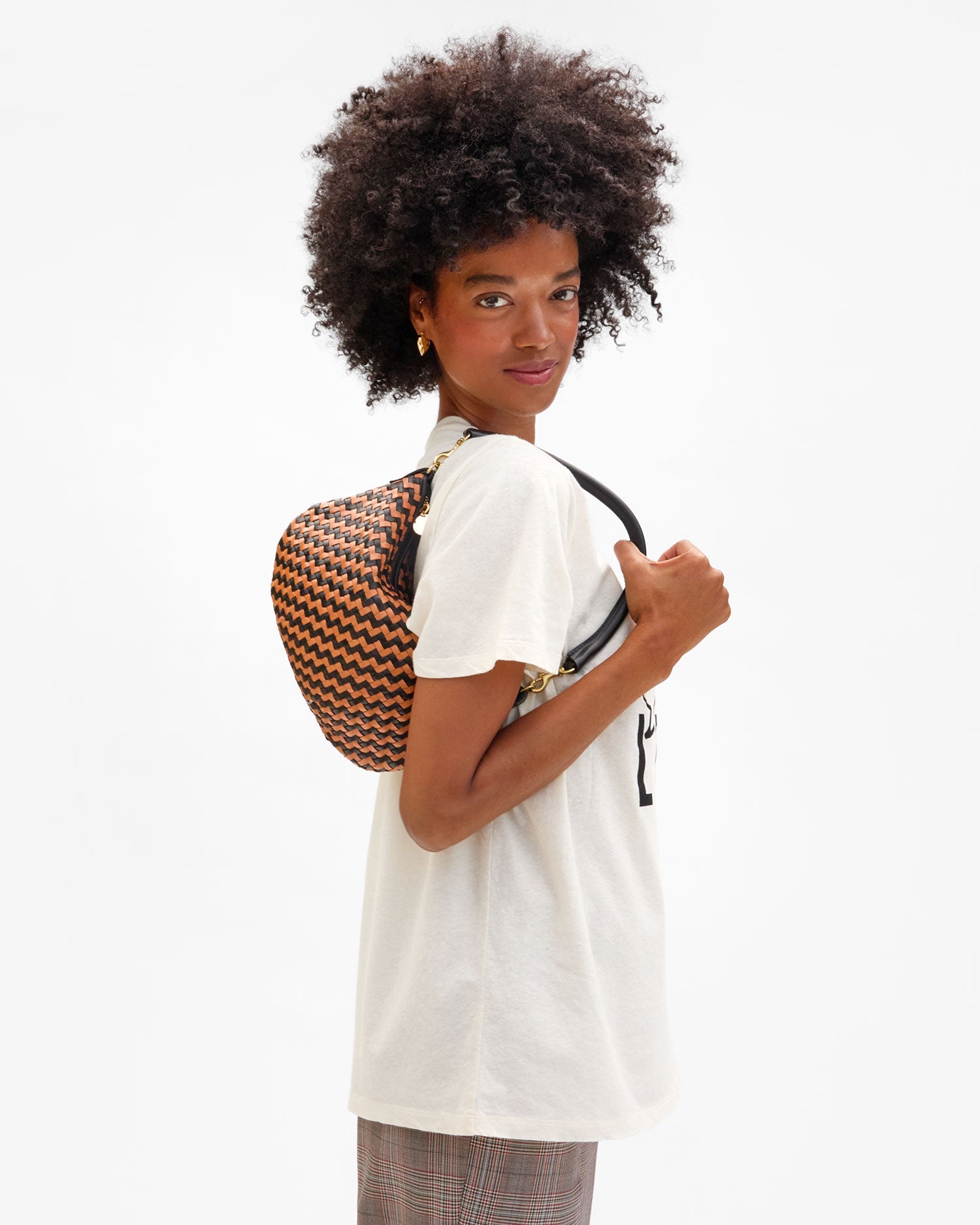 Clare V. Petit Moyen Messenger - Woven Zig Zag