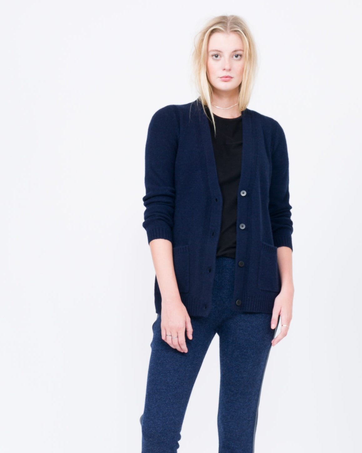 Quinn Yuna Cashmere Boyfriend Cardigan in Navy