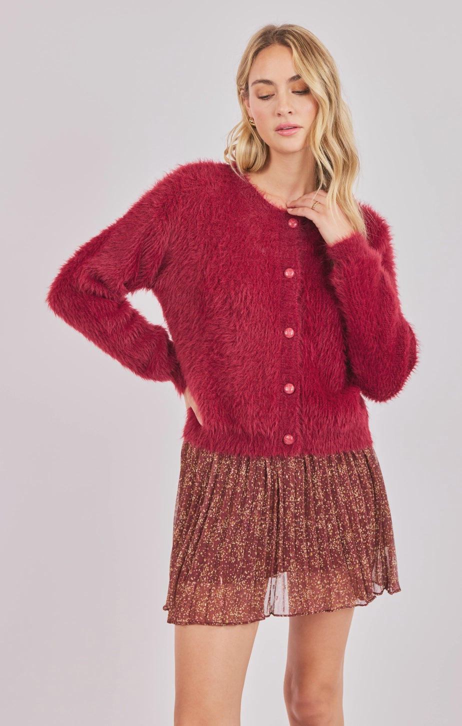 Sadie &amp; Sage Fern Feather Cardi Red