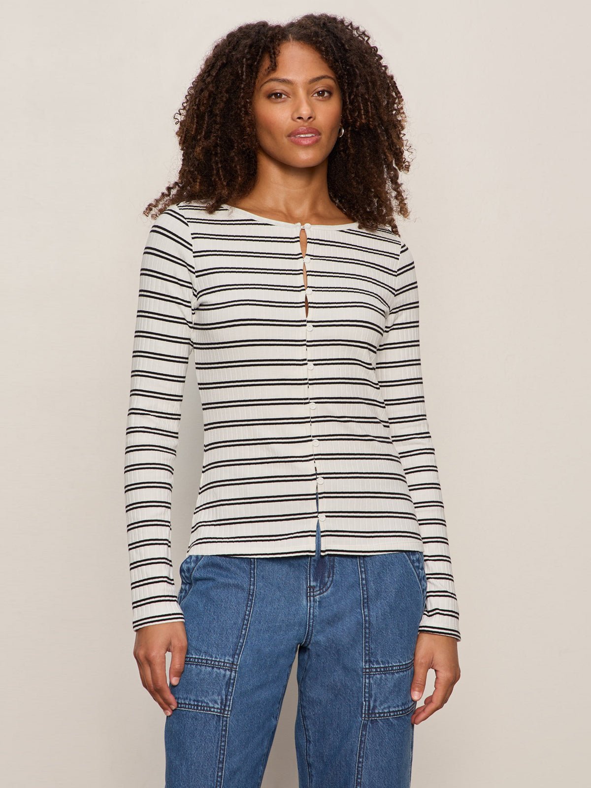 Sanctuary Button Front Ribbed Top