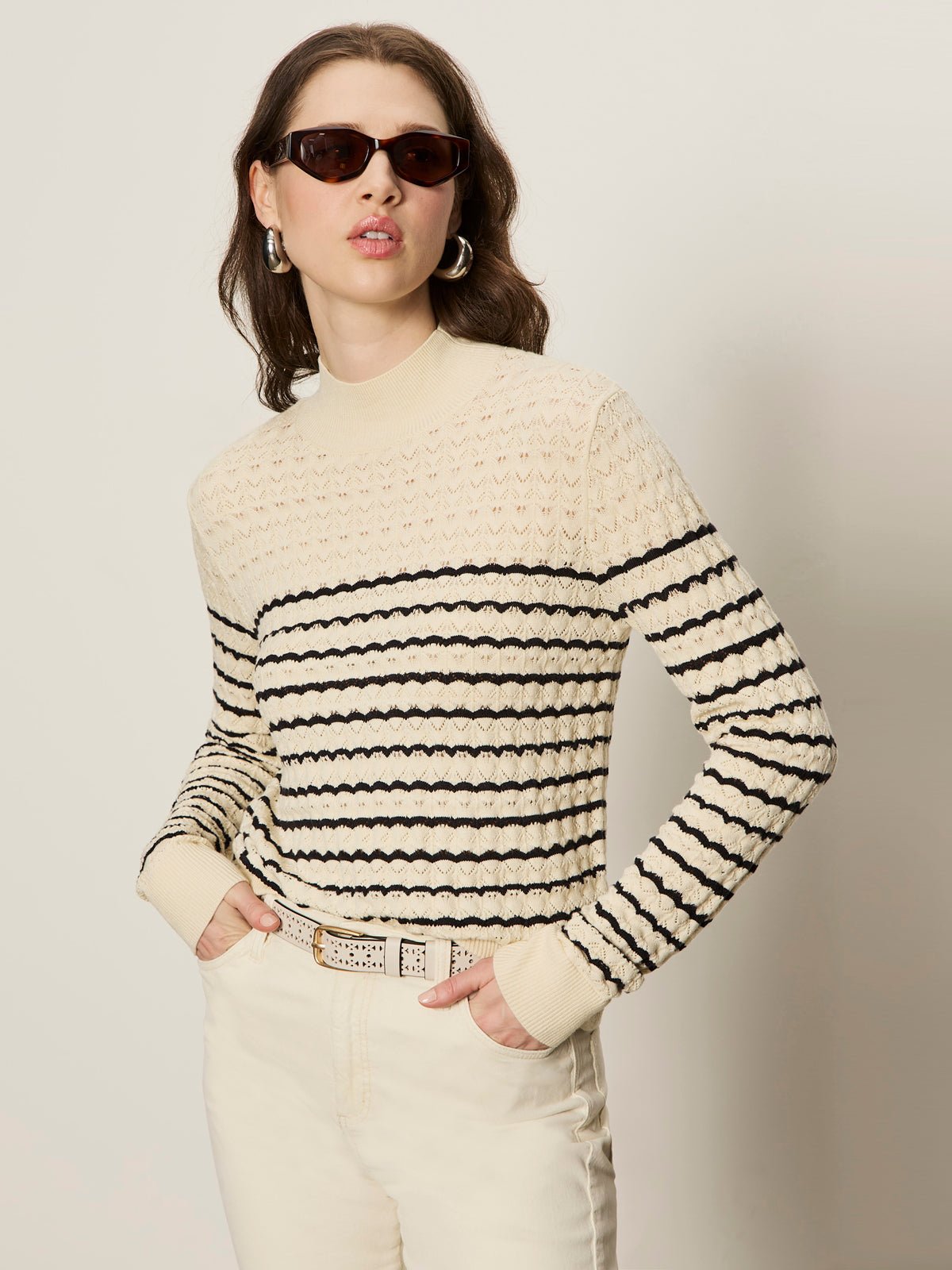 Sanctuary Forever Striped Mock Neck Vanilla