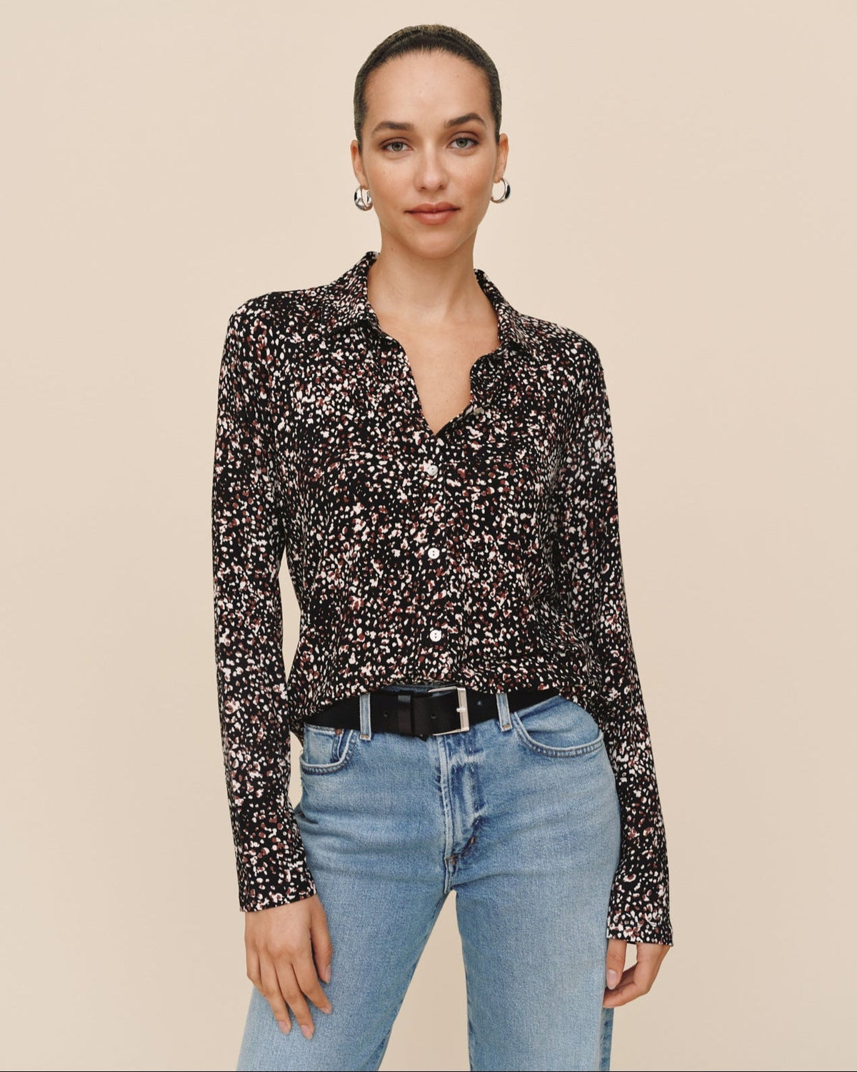 Bella Dahl Button Up Knit Top in Printed Animal