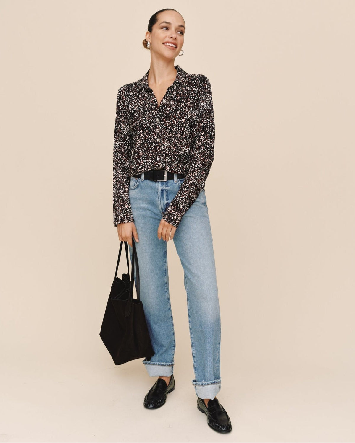 Bella Dahl Button Up Knit Top in Printed Animal