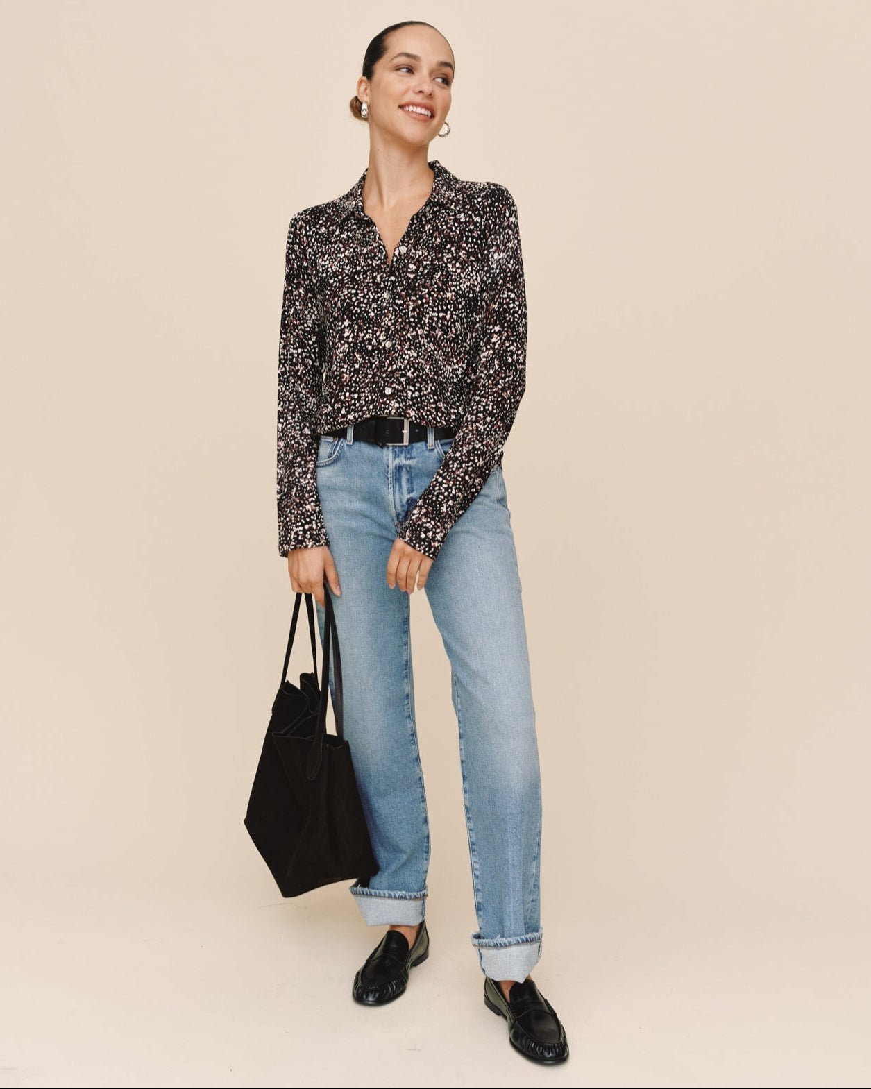 Bella Dahl Button Up Knit Top in Printed Animal