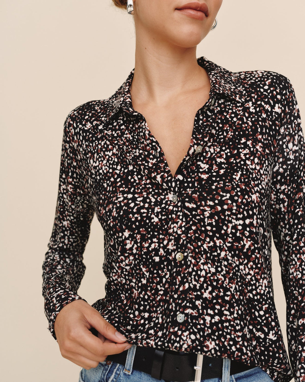 Bella Dahl Button Up Knit Top in Printed Animal