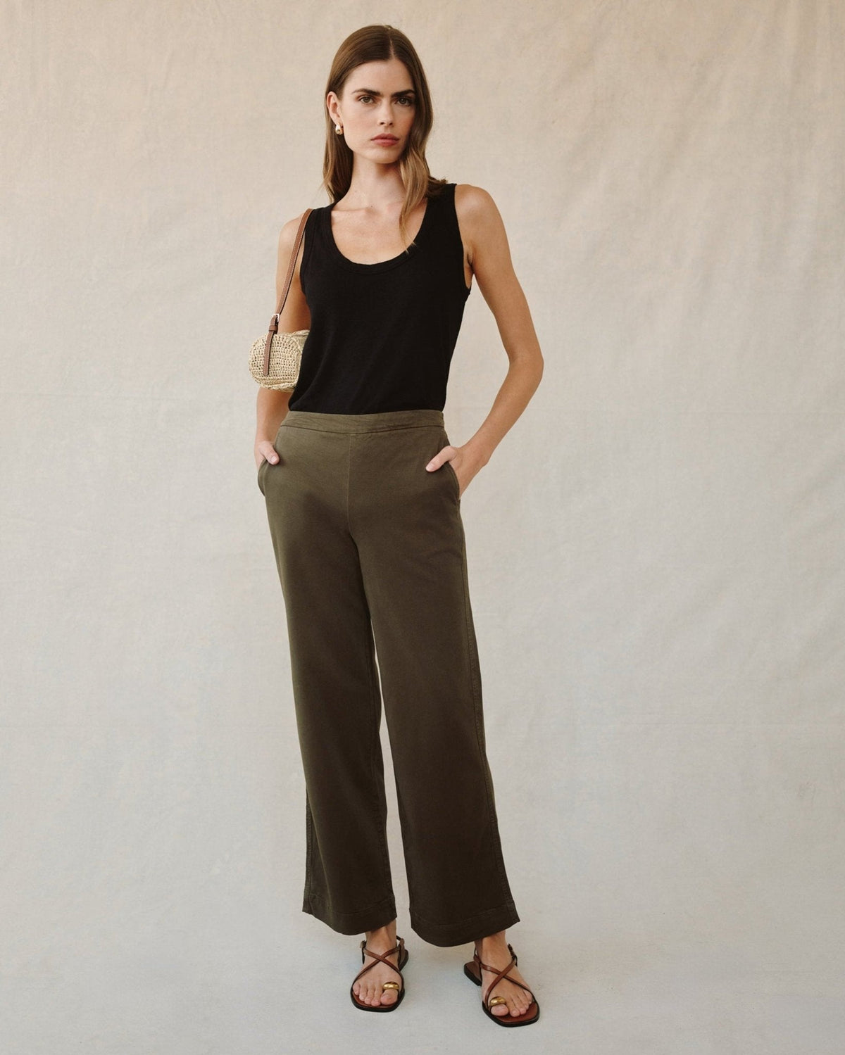 Bella Dahl Catalina Clean Front Wide Pant in Forest Army