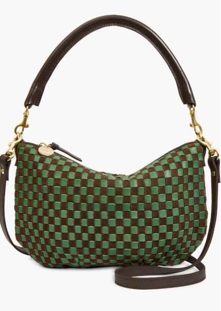Clare V. Petit Moyen Messenger - Suede Woven Checker Depp Pine/Chocolate