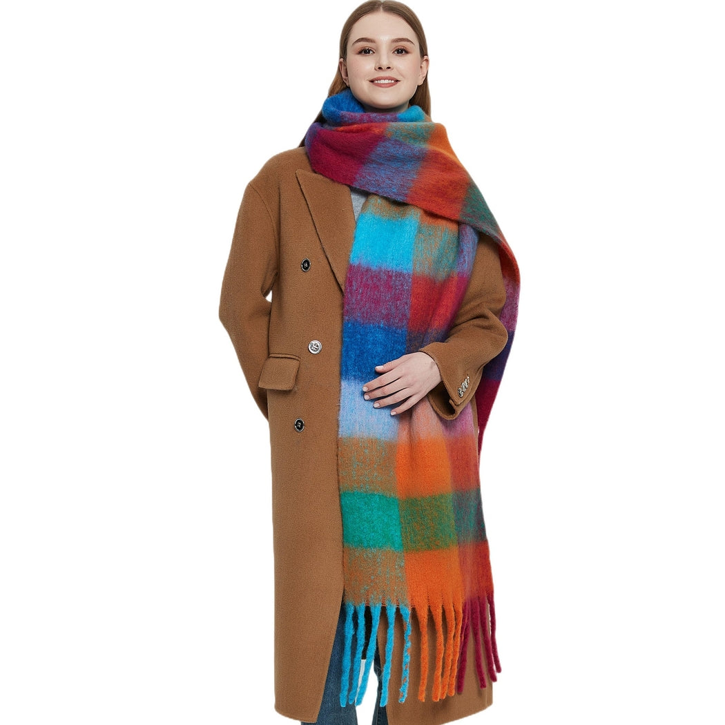 Dipped Shop Colorful Plaid Tassel Scarf