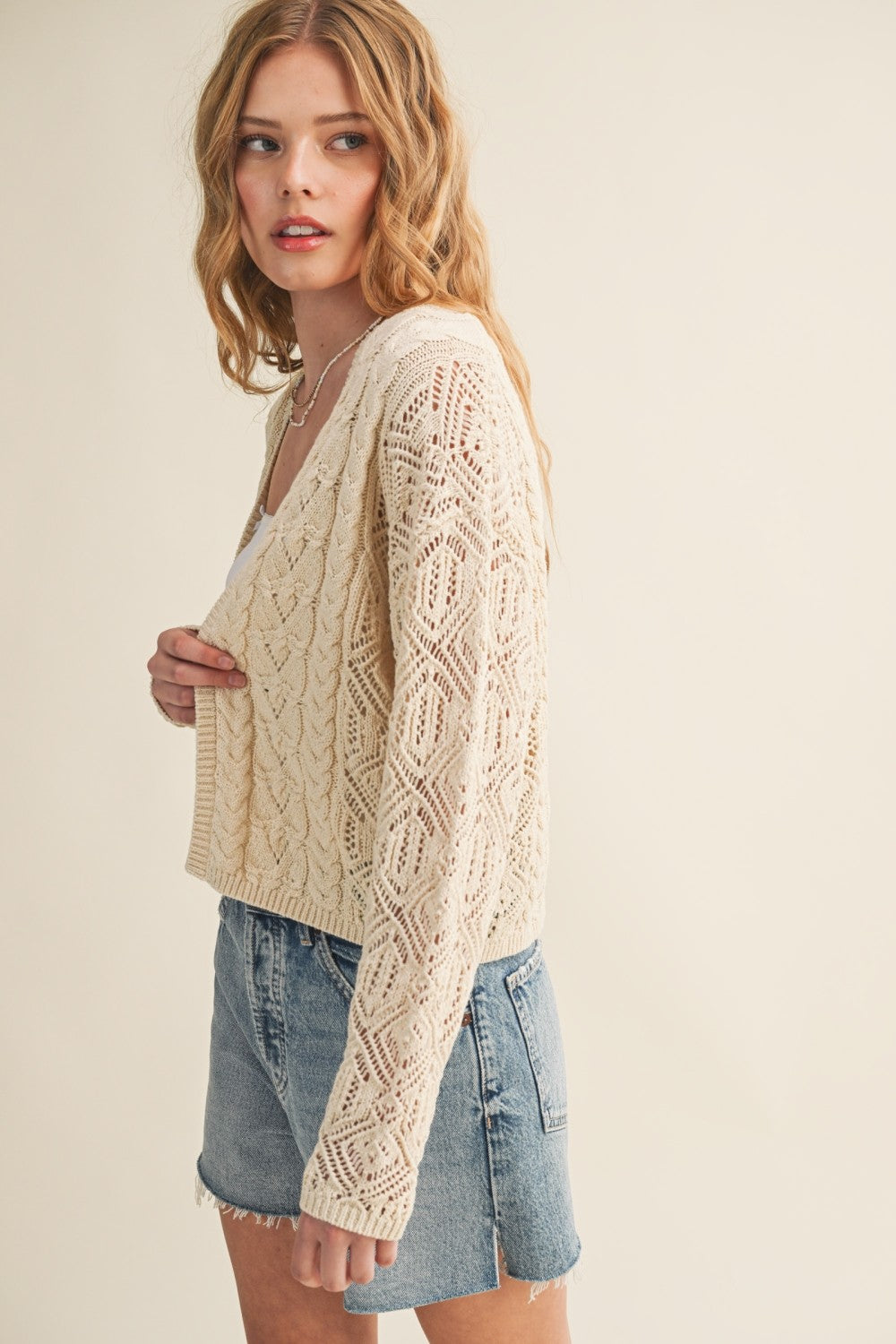 NYLAND Kaori Light Weight Cable Knit Cardigan Beige