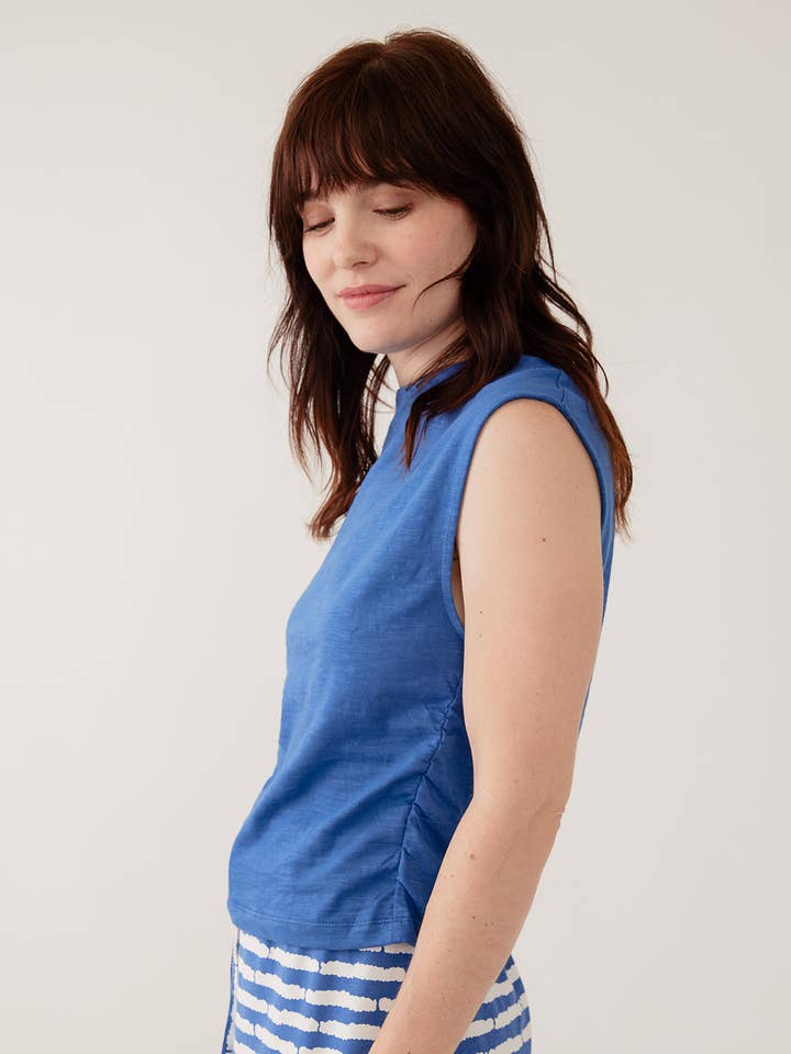 Mata Traders Ruched Top in Cerulean Slub