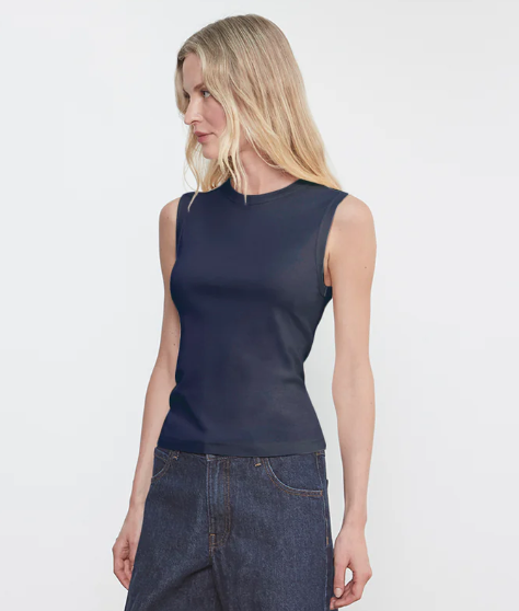 Enza Costa Supima Cotton New Classic Sleeveless V in Dark Navy